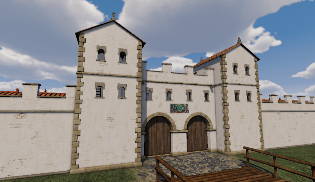 An artist's reconstruction of the East facing gate of the fort.